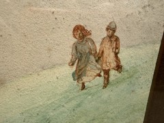 Antique James Walter Gozzard Watercolor Painting Genre Landscape Children Frame