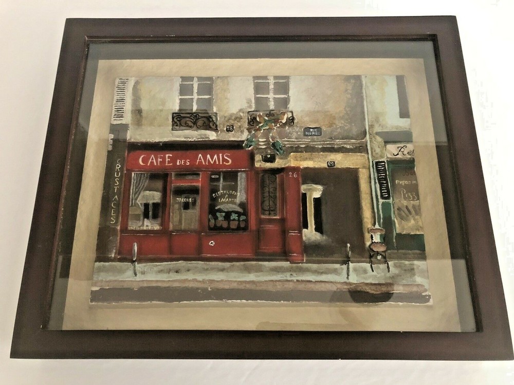 Cafe Des Amis by Chiu Tak Hak 3D Framed Resin Plaque 11.5″ x `14″
