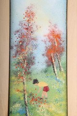 Louis Cardin Enamel on Copper Framed – IMPRESSIONIST – BOY IN ORCHARD WOODS