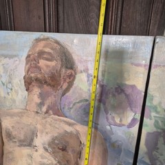 2 Original Contemporary Figurative Matching Oil Paintings Unsigned Nude Couple
