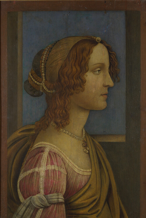Oil painting Lady in Profile Follower of Sandro-Botticelli handmade