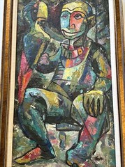 MID CENTURY PAINTING VINTAGE MODERNIST CUBIST CUBISM PORTRAIT BIRD PARROT MAN