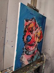 Original Abstract Expressionist Dog Canvas 16×12 Colorful Modern Fine Art