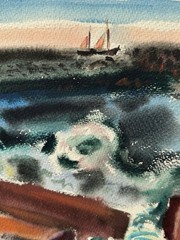 Michigan Artist Harry Glassgold Signed Watercolor. Sailing On Great Lakes. 1947