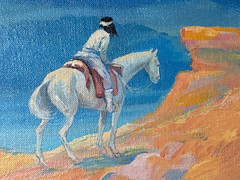 Native American South West Indian on White Horse Landscape Painting 12×16