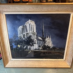 Notre Dame At Night Paris France Oil Painting On Canvas Vintage By Alain Durvil