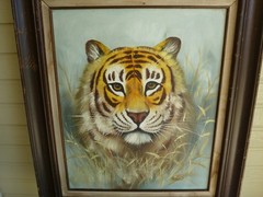 Original Oil Painting Canvas Siberian Tiger Jungle Nature Signed B. Wilson READ*