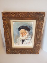 Vintage Original Oil Painting Rabbi Judaica Jewish Art Signed R LASH