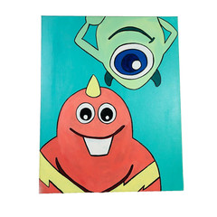 Monsters Inc Painting Wazowski & Sanderson Acrylic on Stretched Canvas 16×20 M39