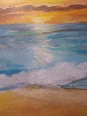 Orginal 9×12 Canvas Paper Painting Beach At Night Home Decor