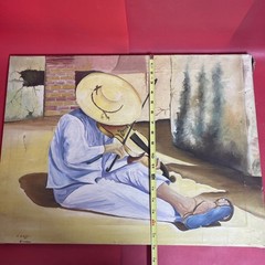 Vintage Oil Painting J. Santoyo 1980 Mexican Folk Art Violin Player