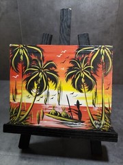 Tropical Island Painting Signed Vintage 60s 70s