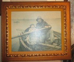 1881 „THE HELPING HAND“ Print Signed French Artist Emile Renouf Gold tone Frame