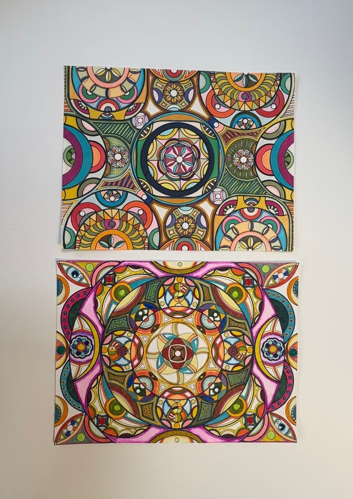Abstract Geometric Painting Art Mixed Media Mandala Kaleidoscope Pair Schachter