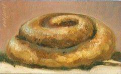 Cinnamon Bun 3×5 in. Oil on gessobord archival panel Hall Groat Sr.