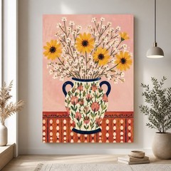Sunflower Vase Canvas Wall Art Pink Floral Print Cottagecore Kitchen Decor