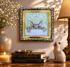 Curious Kitten Original Oil Painting Framed Miniature Cat Art Pet Lover Gift