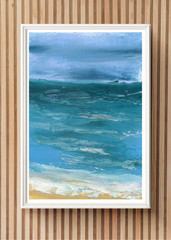 ACEO / ATC Teal Aqua Waves Seascape Ocean Oil Pastel Original Art SaraClaireArt