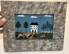 Jan Wilson Folk Art oil painting on canvas 2 boys on horses and dog Linwood NJ
