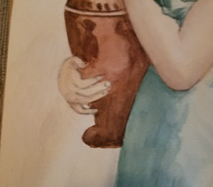 Neo classical Greek Influence 1900s water color Goddess w Ewer framed w glass