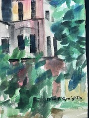 Abstract Church Tower Watercolor Painting 14×11” Elise Speights Fine Folk Art