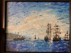 Dream Art Framed Painting Seascape War Ship United British and American Fleet