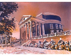 University of Virginia Rotunda watercolor landscape college decor (original art)