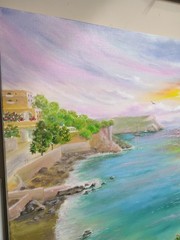 Art 24″/30″ Portofino Morning Coffe , stretched canvas, Original Oil Painting