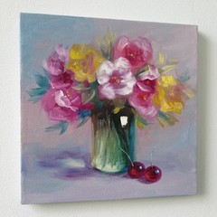 Colorful Floral Bouquet Original Oil Painting Impressionist Still Life Wall Art