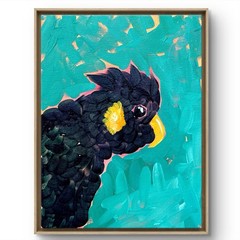 DANVERRS Black Cockatoo Aqua Yellow Tail Original 12×9” Canvas Painting Tasmania