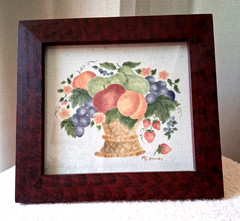 Vintage Framed Folk Art Theorem Painting Fruit Basket signed M Conway 11″ x 12″