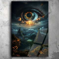 Glass 3D Painting Surreal Eye Art: UV Printed Acrylic Glass, Fantasy Dreamscape
