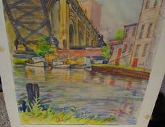 ANTIQUE FINE SIGNED 1920S 30S MODERNIST CITYSCAPE WATERCOLOR PAINTING LANDSCAPE