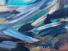 Oil painting ORIGINAL art Eggs blue jay nest artwork small wall art 8×8″