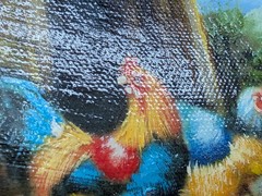 VTG Baroque Ornate Miniature Hand Painted Oil Painting Framed Chickens 7x6x1 3/8