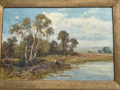 ANTIQUE PAINTING LANDSCAPE LAKE WITH FIGURE IMPRESSIONIST LISTED 1910’S SIGNED