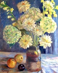 Framed Floral Still Life Painting “Hydrangeas with Fruit” 24×36