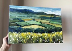 Ireland Oil Painting Original Art Green Landscape Wall Art 14×20″ signed