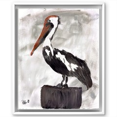 Dockside Pelican ORIGINAL PAINTING 14X11 Modern Folk Art Gallery Paper Signed