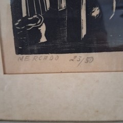 Francisco Amighetti Woodblock Print „Mercado“ 1950