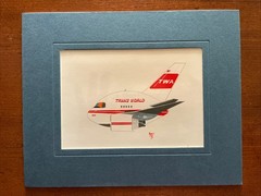 Vintage TWA 767 Trans World Airlines Plane by Hurley Signed & Matted ’93 Print B