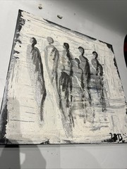 People white silver 40×40 acrylic picture texture monochrome abstract winter orig sign ZM