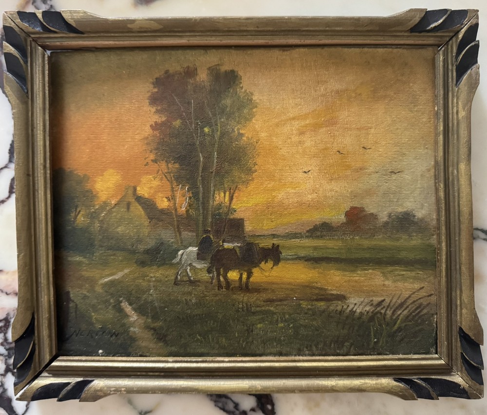Antique Landscape Oil Painting in Original Frame France