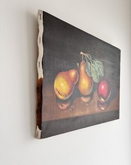 Vintage Signed Still Life Fruit Painting Pears Apple R Tidd 1972
