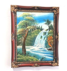 3 Vtg Original Landscape Oil paintings Framed Forest Falls 6.5″x8.5″ 70s