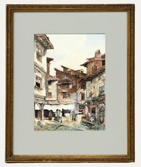 Jean-Marie Oscar Gue (1809-1877) – 1832 Watercolour, Busy Town Scene