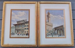Ricciardo Meacci 1902 Watercolor Painting Piazza Della Signoria Florence, Italy
