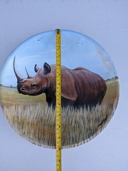 Rhinoceros Console Bowl? 12″ Plate Hand Painted Signed Mutahi Jungle Decor