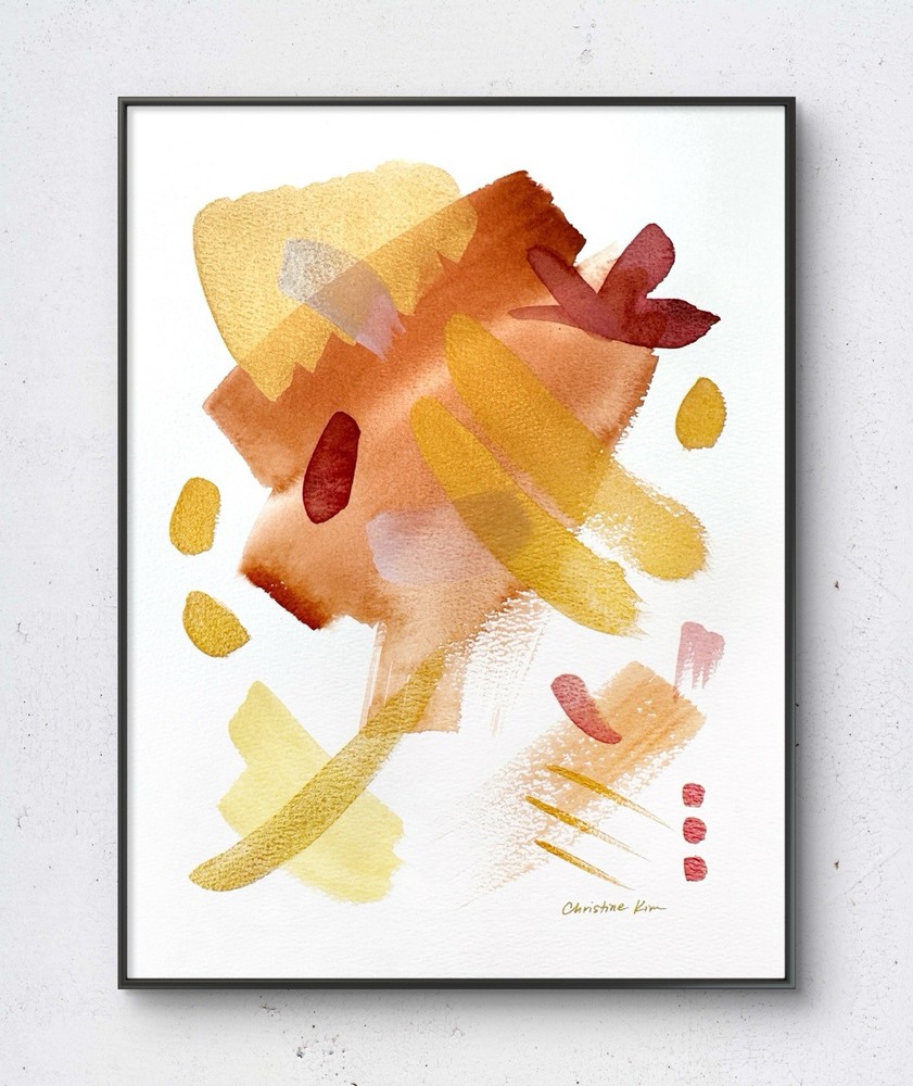 Original Abstract Watercolor Painting 12 x 9 Gold Orange Art Home Decor