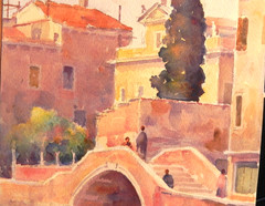 Vintage Italian watercolor painting Venice Italy Canale Carmini circa 1950’s sgd